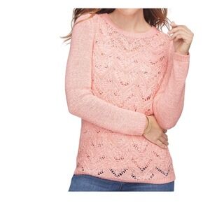 Talbots Pink Lace Knit Sweater Long Sleeve Crew Neck Women's Size M